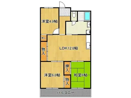 グランドハイツ片野(3LDK/6階)の間取り写真