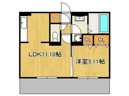 ラウンドシティ足原(1LDK/1階)の間取り写真