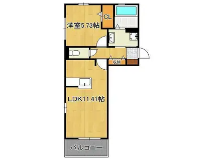 ラウンドシティ足原(1LDK/1階)の間取り写真