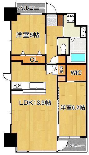 REGARIA KOKURAKITA CENTER PLACE(2LDK/2階)の間取り写真
