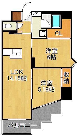 ウィングス城野駅前(2LDK/4階)の間取り写真