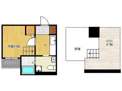 RIDEⅡ(1K/2階)の間取り写真