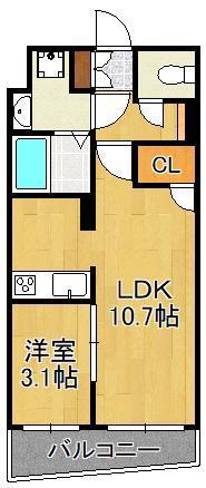 ERDE三萩野(1LDK/7階)の間取り写真