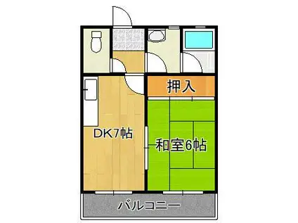 コンプレート中津口(1DK/2階)の間取り写真