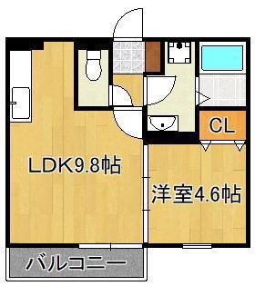 ソレイユ小倉東(1LDK/2階)の間取り写真