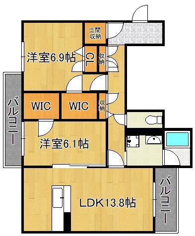 ガーデンREI足立山麓(2LDK/2階)の間取り写真