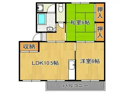 城野団地1棟(2LDK/3階)の間取り写真