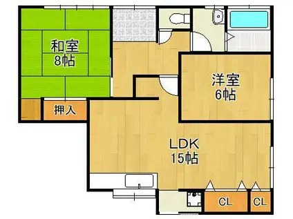 日豊本線 城野駅(JR) 徒歩16分 1階建 築39年(2LDK)の間取り写真