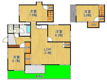 北九州高速鉄道 城野駅(北九州モノレール) 徒歩23分 2階建 築55年(4LDK)の間取り写真