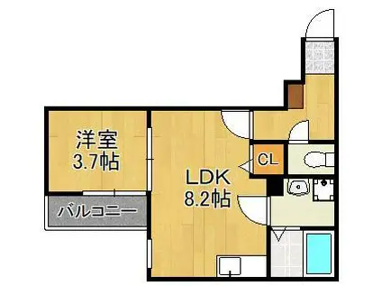 DORO片野(1LDK/2階)の間取り写真