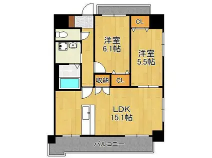 白銀マンション(2LDK/4階)の間取り写真