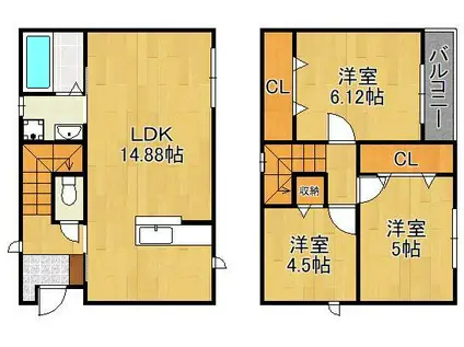 日豊本線 城野駅(JR) 徒歩14分 2階建 新築(3LDK)の間取り写真