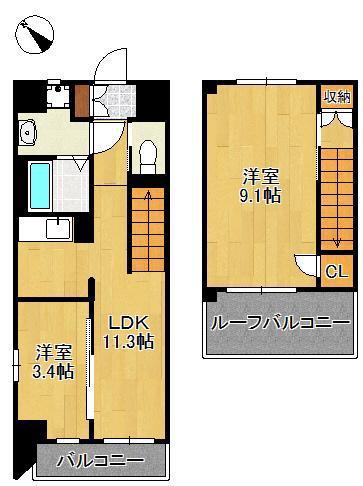 若富士町マンション(2LDK/9階)の間取り写真