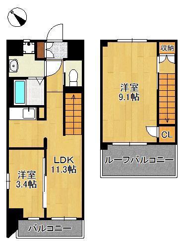 G-APARTMENT開(2LDK/9階)の間取り写真
