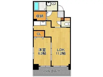 フォレスト陣原(1LDK/2階)の間取り写真