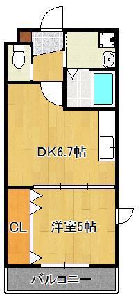 華里レジデンス(1DK/2階)の間取り写真