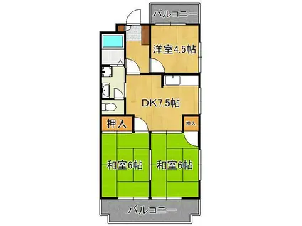シャトレ青山B棟(3DK/2階)の間取り写真