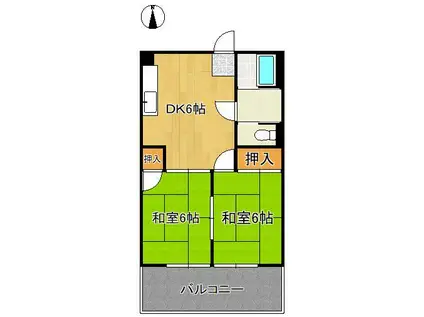 シャトレ幸神Ⅱ(2DK/2階)の間取り写真