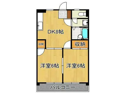 シャトレ岸の浦(2DK/1階)の間取り写真