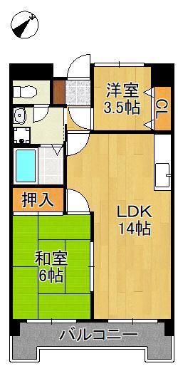 クレベール皇后崎(2LDK/5階)の間取り写真