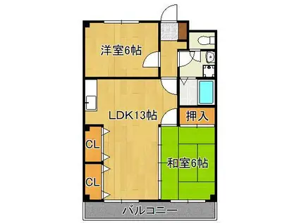 ファミール萩原(2LDK/6階)の間取り写真