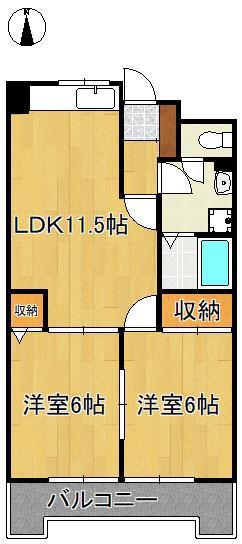 クレベール穴生(2LDK/9階)の間取り写真
