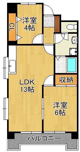 クレベール穴生(2LDK/4階)の間取り写真