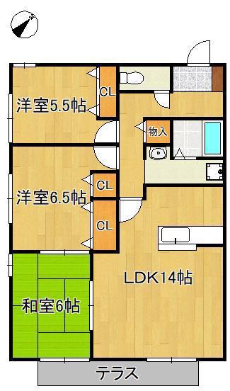 グランパルクE(3LDK/1階)の間取り写真