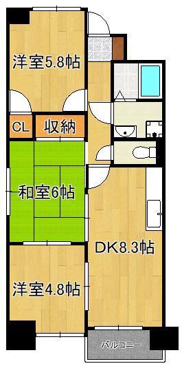 ベルヒルズ則松(3DK/6階)の間取り写真