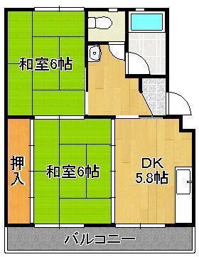 ヒルズ泉ヶ浦(2DK/4階)の間取り写真