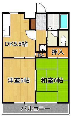 ビーラインKⅡ(2DK/2階)の間取り写真