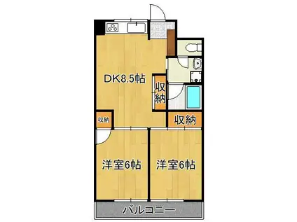 ギャラン瀬板(2DK/6階)の間取り写真