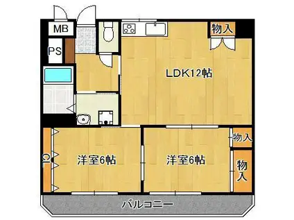 ロイヤルハイツ鷹ノ巣(2LDK/3階)の間取り写真
