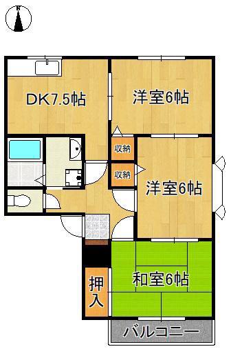 ウィンディア上原(3DK/2階)の間取り写真