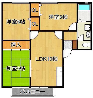 ウィンディア穴生1・2(3LDK/1階)の間取り写真