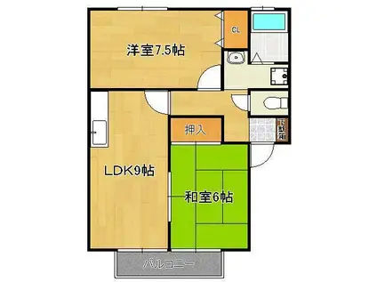 ウィンディア穴生1・2(2LDK/2階)の間取り写真