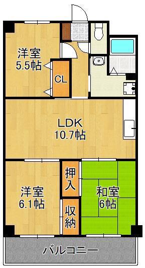 グリーンヴィレッジ則松(3LDK/3階)の間取り写真