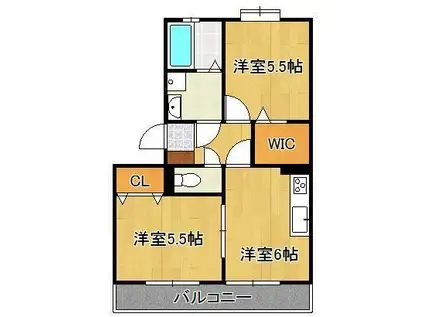 クレッシェンド黒崎(2DK/1階)の間取り写真