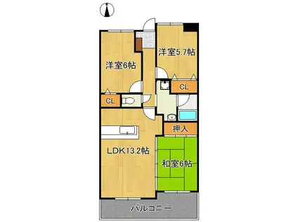 珪州館Ⅱ(3LDK/3階)の間取り写真