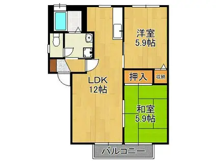 プレステージ華里Ⅰ(2LDK/2階)の間取り写真