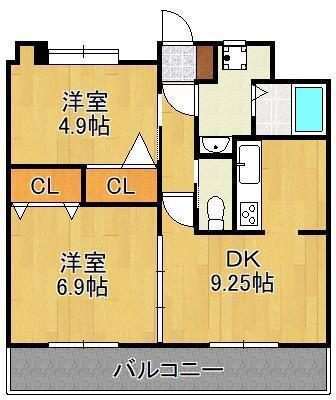 T-FLAT58(2DK/6階)の間取り写真
