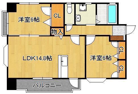 ディアコート鷹の巣(2LDK/3階)の間取り写真