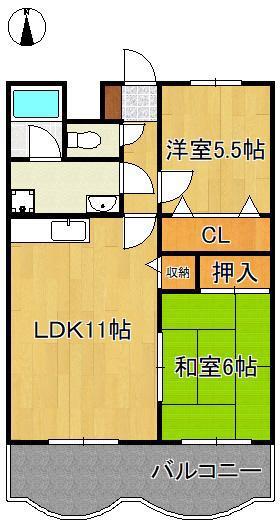 マインハイム穴生(2LDK/3階)の間取り写真