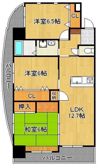 サンシャイン長崎街道黒崎 (3LDK/8階)の間取り写真