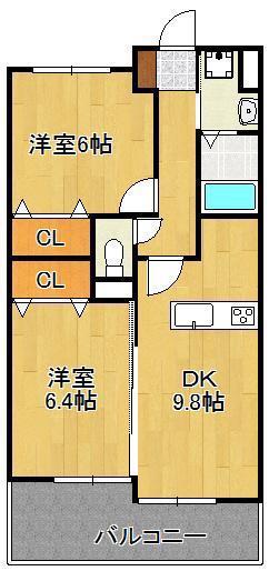サンシャイン長崎街道黒崎 (2DK/9階)の間取り写真