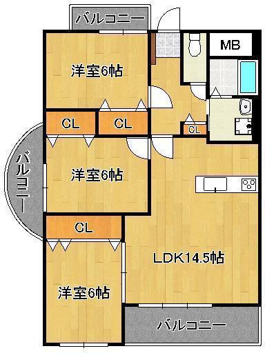 パークサイド黒崎(3LDK/2階)の間取り写真