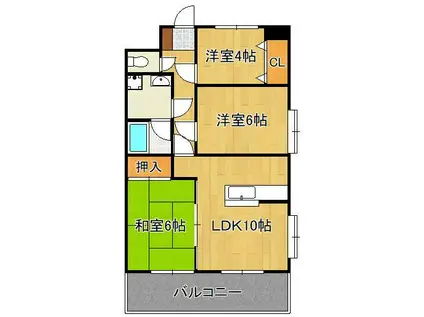 鷹の巣センチュリー21(3LDK/9階)の間取り写真