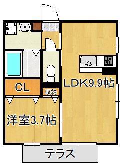 ソレイユ鳴水(1LDK/1階)の間取り写真
