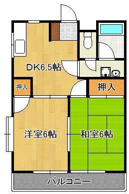 シャトレ西小石A棟(2DK/1階)の間取り写真