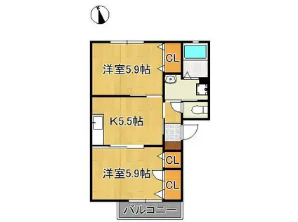 サンアスタ (2K/2階)の間取り写真